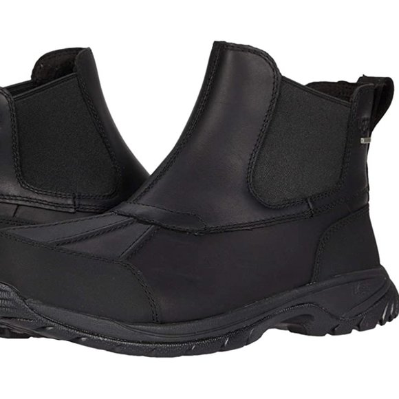 UGG Butte Chelsea leather fur waterproof black boot. Size: 11